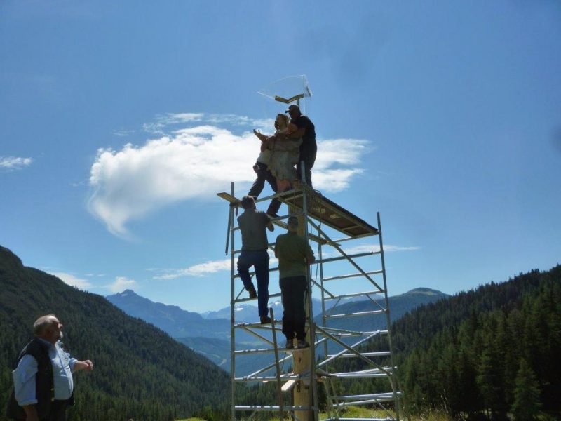 Aufstellen der Marienbergsäule auf der Marienbergalm